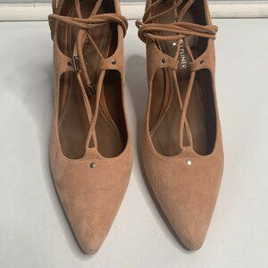 Donald J Pliner "PELLA" Blush Suede Lace Up Heels W Back Zipper Closure